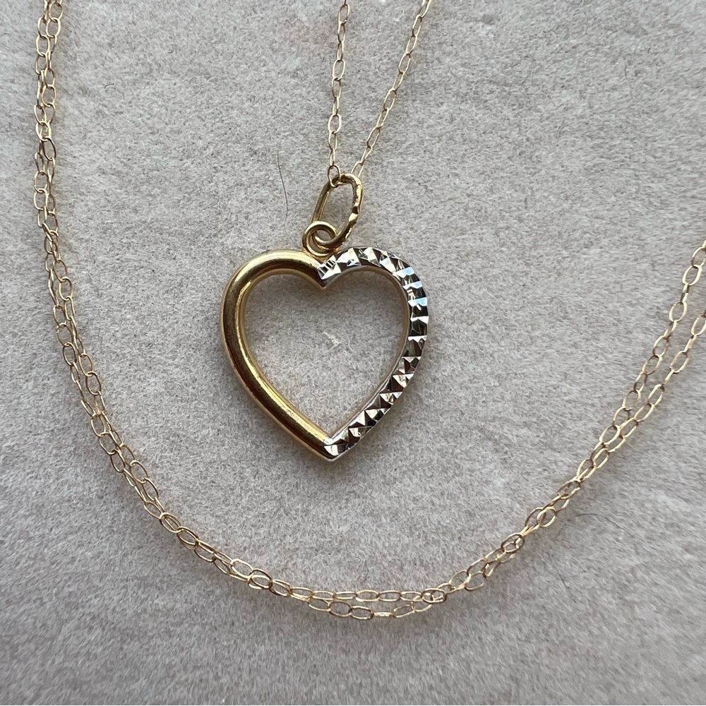 10k solid Gold & silver Heart Pendant Necklace